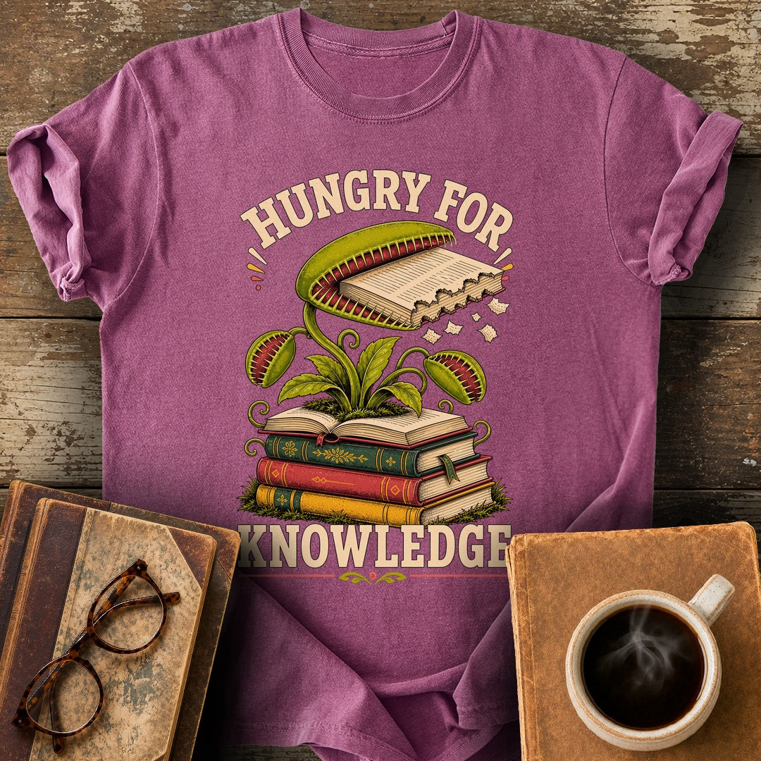 Hungry for Knowledge Tee - berry shirt mockup